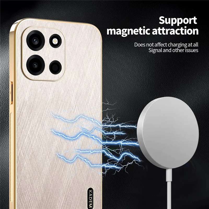 KADEM For OnePlus Turbo 6 5G Case Electroplating Silk Texture PU + TPU Phone Back Cover - Gold