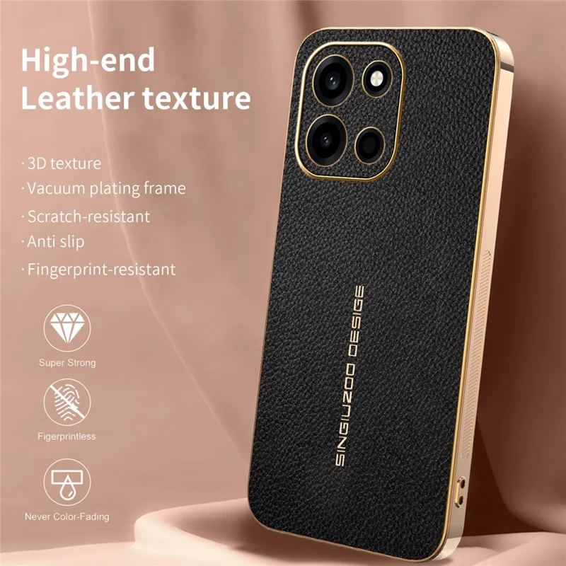 For OnePlus Turbo 6 5G Case Anti Scratch Litchi Texture TPU Leather PU Phone Back Cover - Black