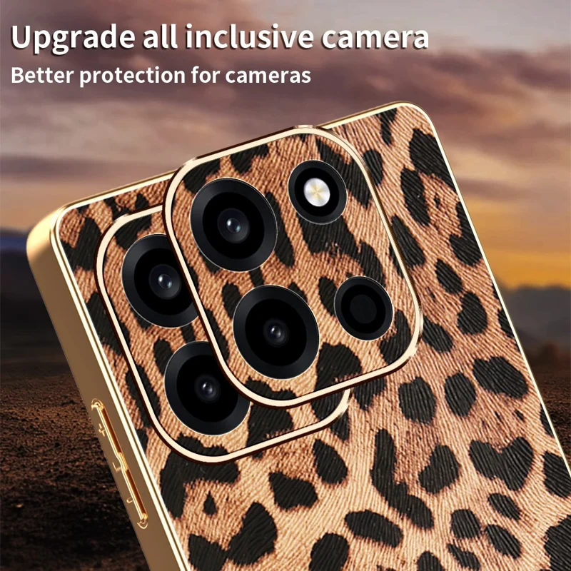 For OnePlus Turbo 6 5G Case PU Leather Coated PC + TPU Electroplating Phone Cover - Leopard Print