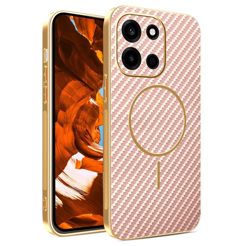 For OnePlus Turbo 6 5G Case Carbon Fiber Textured Electroplated TPU Phone Back Cover - Pink