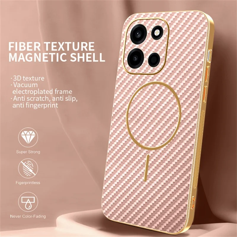 For OnePlus Turbo 6 5G Case Carbon Fiber Textured Electroplated TPU Phone Back Cover - Pink