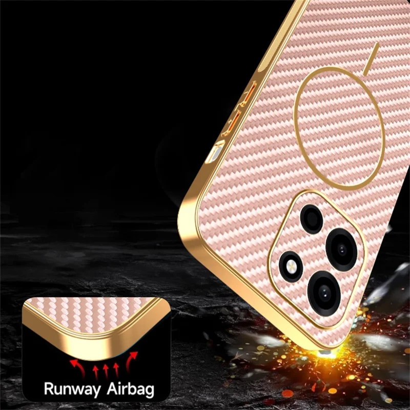 For OnePlus Turbo 6 5G Case Carbon Fiber Textured Electroplated TPU Phone Back Cover - Pink