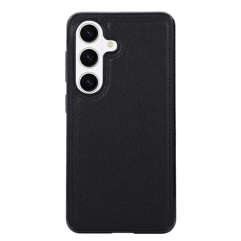 For Samsung Galaxy S26+ Case Logo View Litchi Texture PU Leather Coated PC + TPU Phone Cover - Black