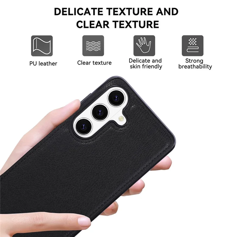 For Samsung Galaxy S26+ Case Logo View Litchi Texture PU Leather Coated PC + TPU Phone Cover - Black