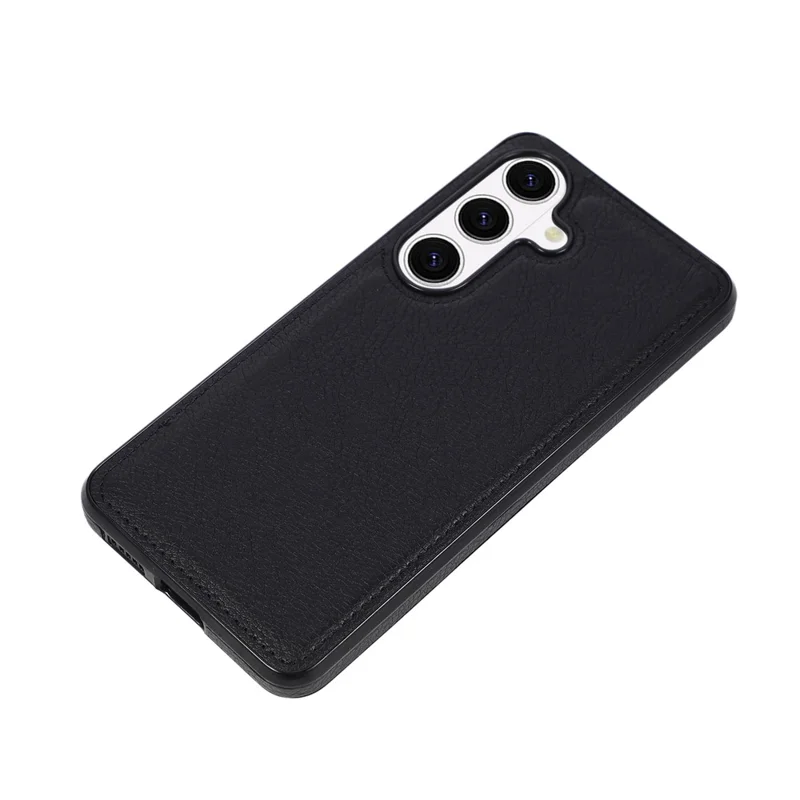 For Samsung Galaxy S26+ Case Logo View Litchi Texture PU Leather Coated PC + TPU Phone Cover - Black