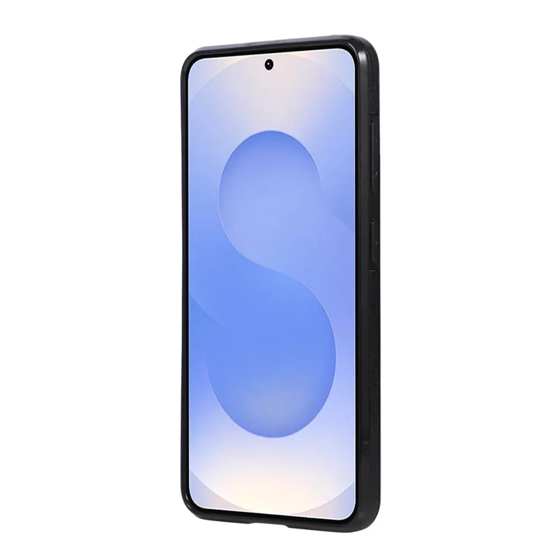 For Samsung Galaxy S26+ Case Logo View Litchi Texture PU Leather Coated PC + TPU Phone Cover - Black