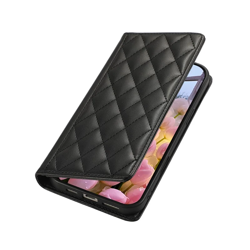 For Xiaomi 17 Pro Case RFID Blocking Wallet Stand Rhombus Leather Phone Cover with Wrist Strap - Black