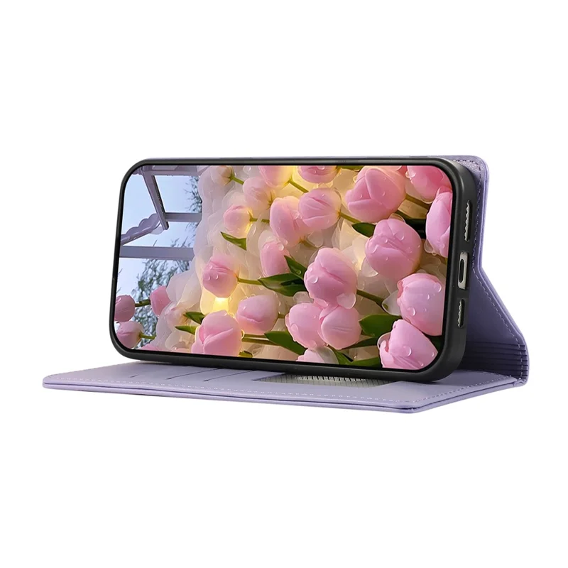 For Xiaomi 17 Pro Max Case RFID Blocking Wallet Stand Rhombus Leather Phone Cover with Wrist Strap - Purple