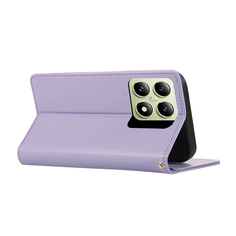 For Xiaomi 15T Case RFID Blocking Wallet Stand Rhombus Leather Phone Cover with Wrist Strap - Purple