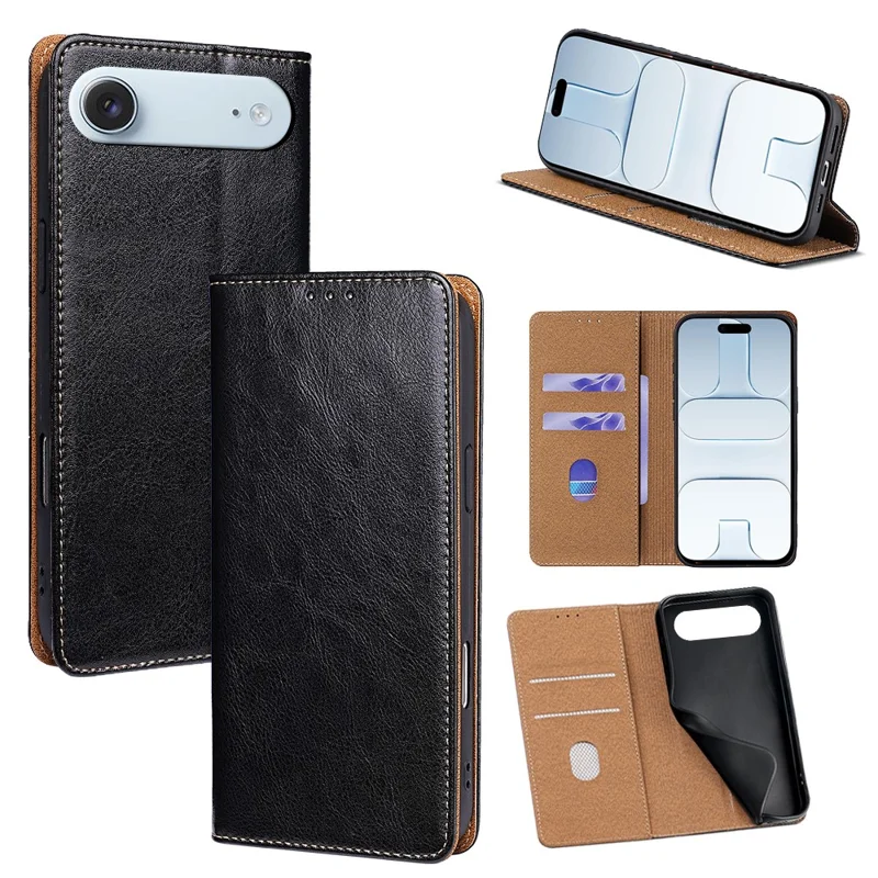 Чехол для iPhone Air из натуральной кожи с подставкой, бумажником и блокировкой RFID - Черный