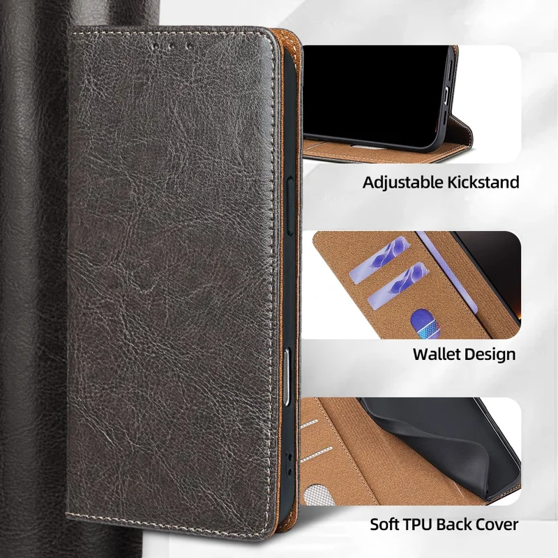 Funda para iPhone Air de cuero auténtico de vaca con soporte y billetera con bloqueo RFID - Gris