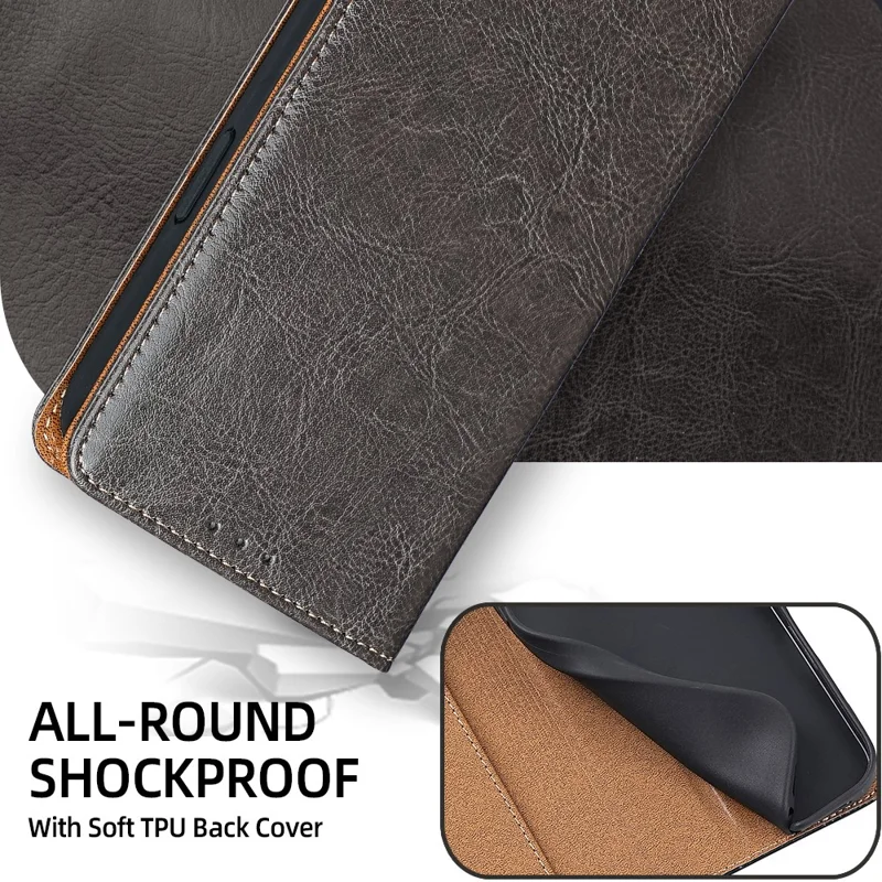 Funda para iPhone Air de cuero auténtico de vaca con soporte y billetera con bloqueo RFID - Gris