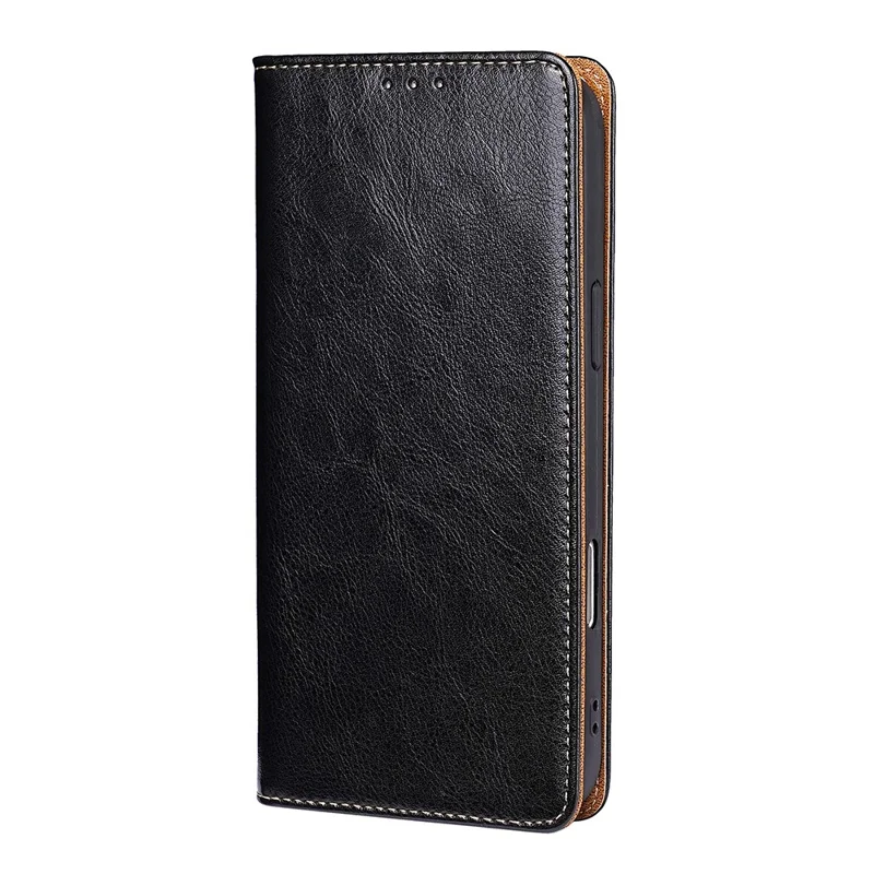 For Xiaomi Poco F8 Ultra / Redmi K90 Pro Max 5G Case Genuine Cow Leather Stand Mobile Phone Cover with RFID Blocking Wallet - Black
