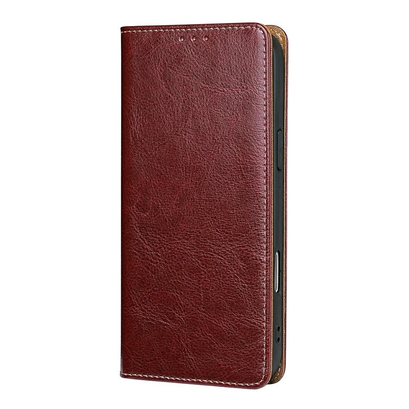 For iPhone 18 Pro / 17 Pro Case Genuine Cow Leather Stand Mobile Phone Cover with RFID Blocking Wallet - Red