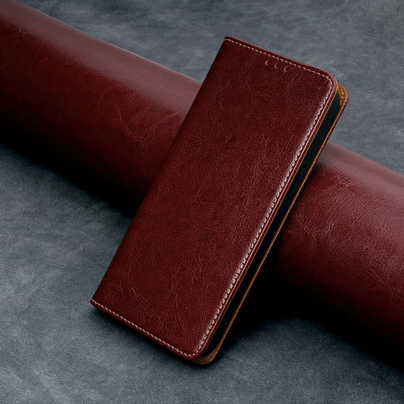 For iPhone 18 Pro / 17 Pro Case Genuine Cow Leather Stand Mobile Phone Cover with RFID Blocking Wallet - Red