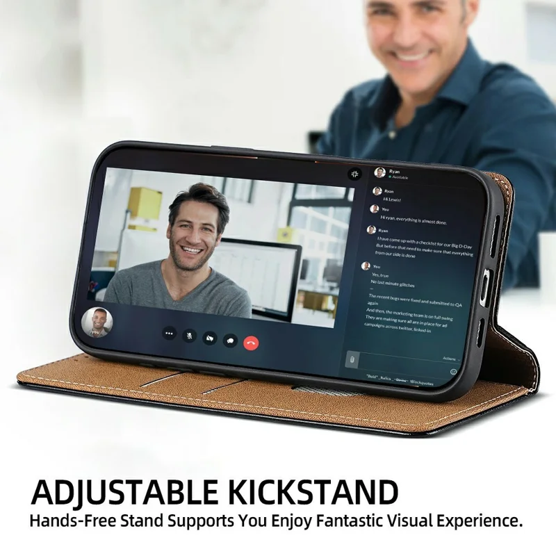 Capa de Telemóvel em Pele Genuína de Vaca para Samsung Galaxy S25 FE com Suporte e Carteira com Proteção RFID - Preto