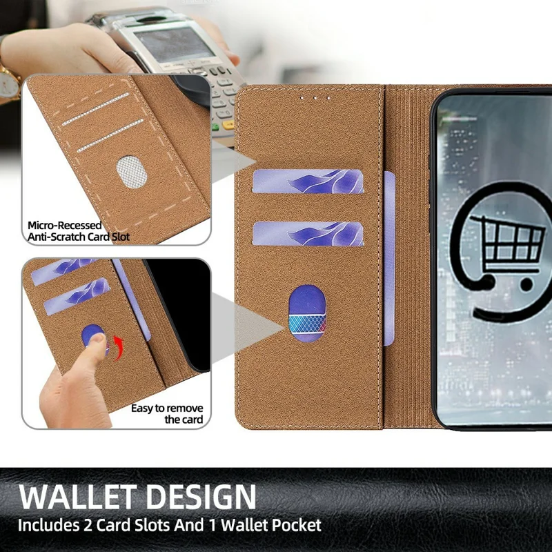 For Xiaomi 17 Case Genuine Cow Leather Stand Mobile Phone Cover with RFID Blocking Wallet - Black