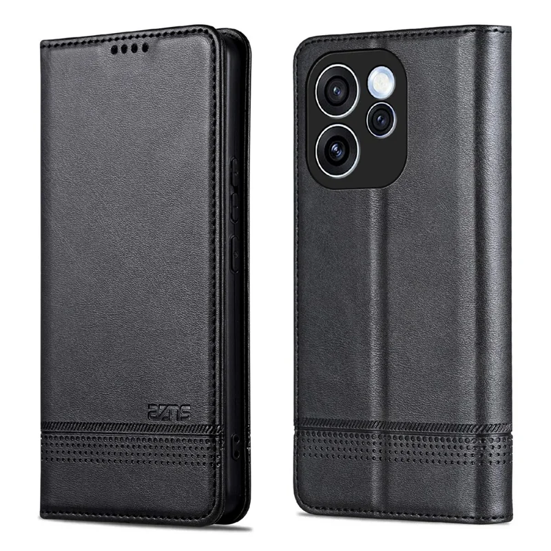 AZNS For Oppo Reno15 F 5G Case Cowhide Texture PU Leather Wallet Phone Cover - Black