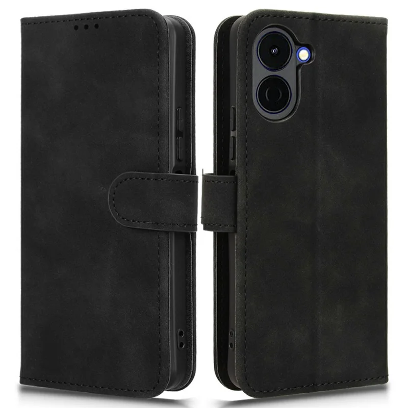 For TECNO Spark Go 3 Leather Case Skin Feel Anti Drop Wallet Stand Flip Phone Cover - Black