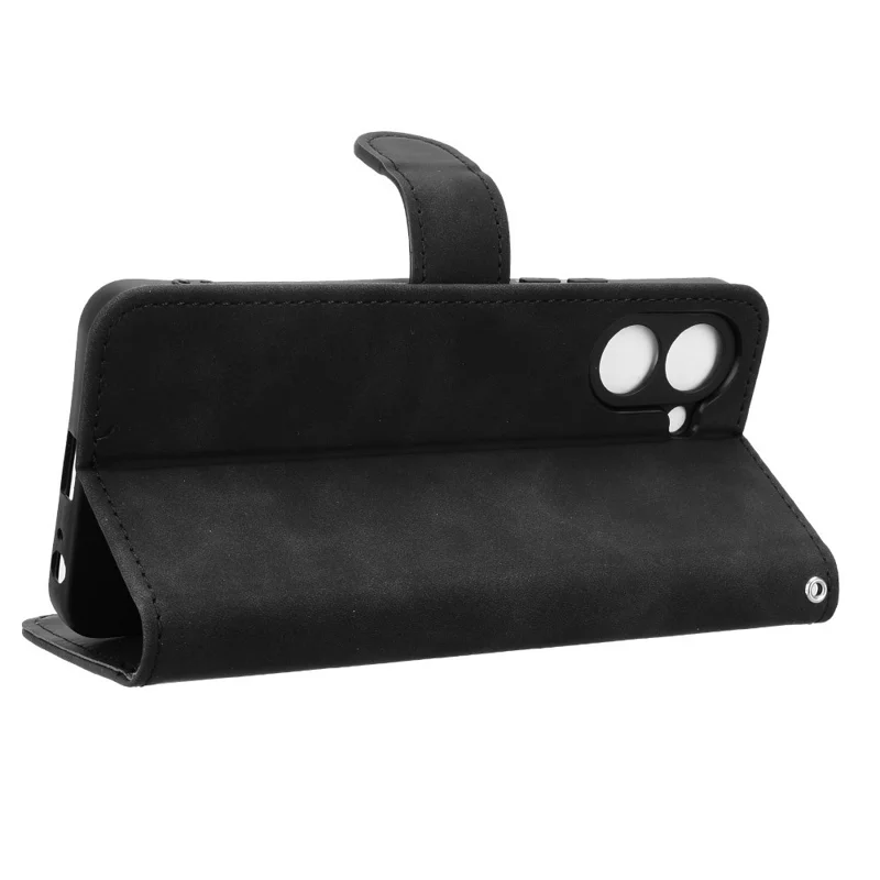 For TECNO Spark Go 3 Leather Case Skin Feel Anti Drop Wallet Stand Flip Phone Cover - Black