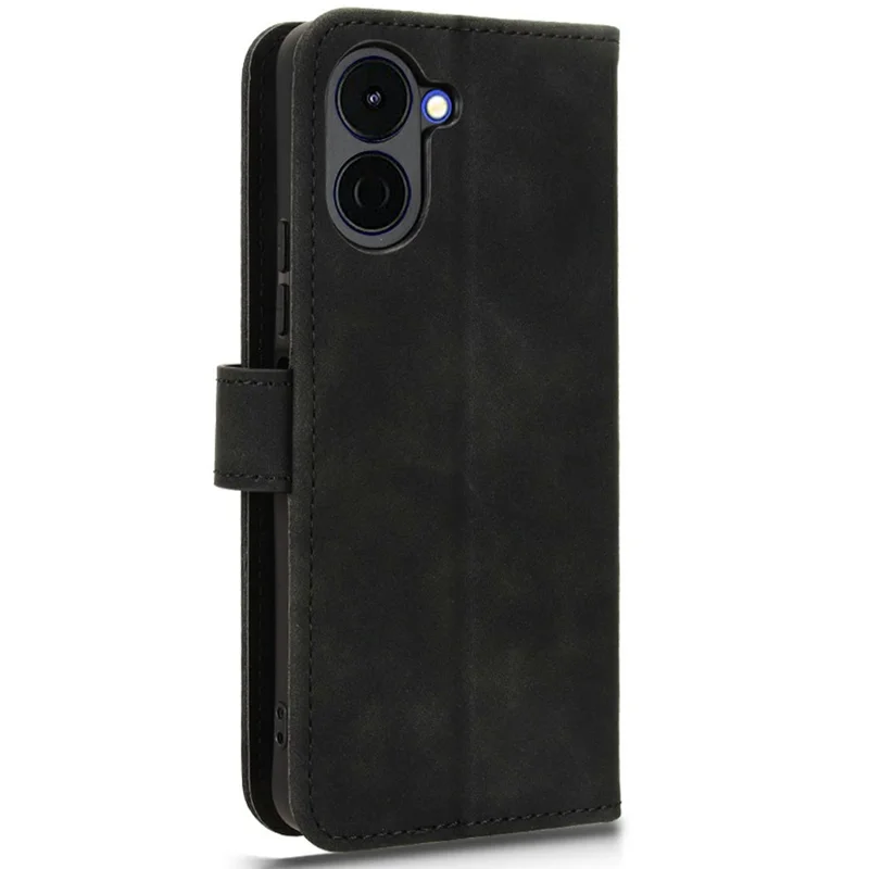 For TECNO Spark Go 3 Leather Case Skin Feel Anti Drop Wallet Stand Flip Phone Cover - Black
