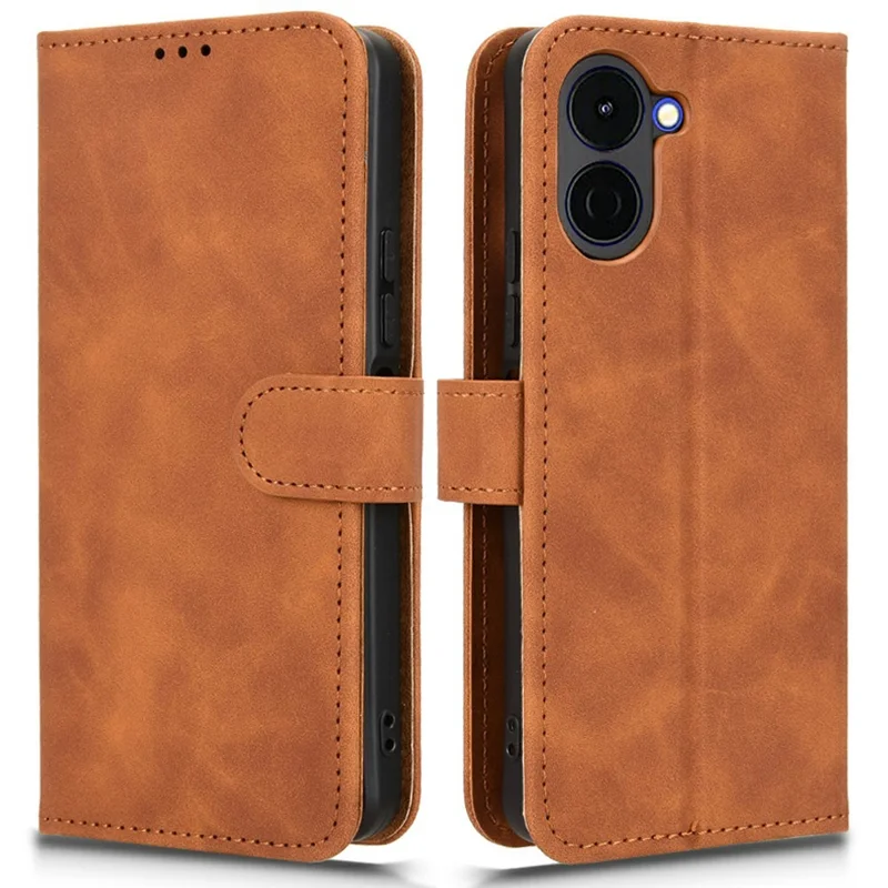 For TECNO Spark Go 3 Leather Case Skin Feel Anti Drop Wallet Stand Flip Phone Cover - Brown