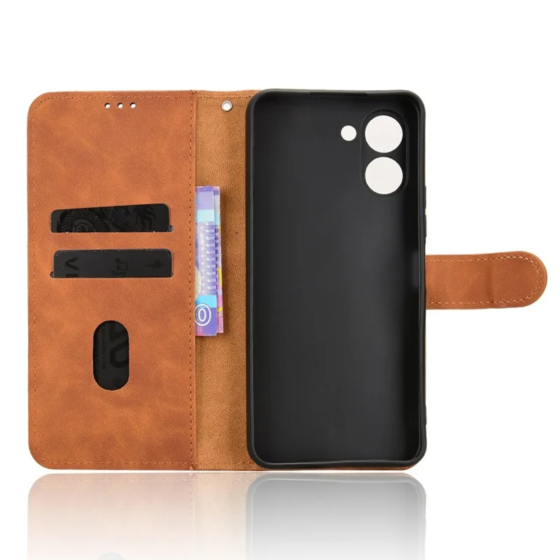 For TECNO Spark Go 3 Leather Case Skin Feel Anti Drop Wallet Stand Flip Phone Cover - Brown