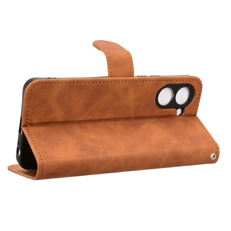 For TECNO Spark Go 3 Leather Case Skin Feel Anti Drop Wallet Stand Flip Phone Cover - Brown