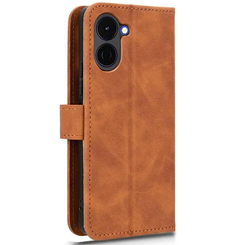For TECNO Spark Go 3 Leather Case Skin Feel Anti Drop Wallet Stand Flip Phone Cover - Brown