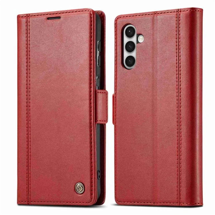 LC.IMEEKE para Samsung Galaxy S23+ Funda de teléfono con soporte de tarjeta de cuero sintético de doble cierre magnético, resistente a los golpes - Rojo