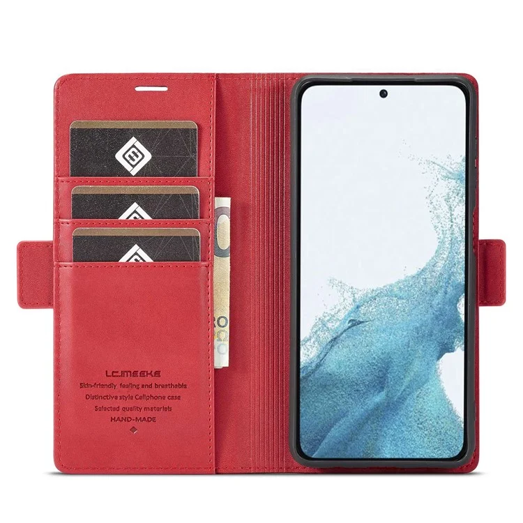 LC.IMEEKE para Samsung Galaxy S23+ Funda de teléfono con soporte de tarjeta de cuero sintético de doble cierre magnético, resistente a los golpes - Rojo