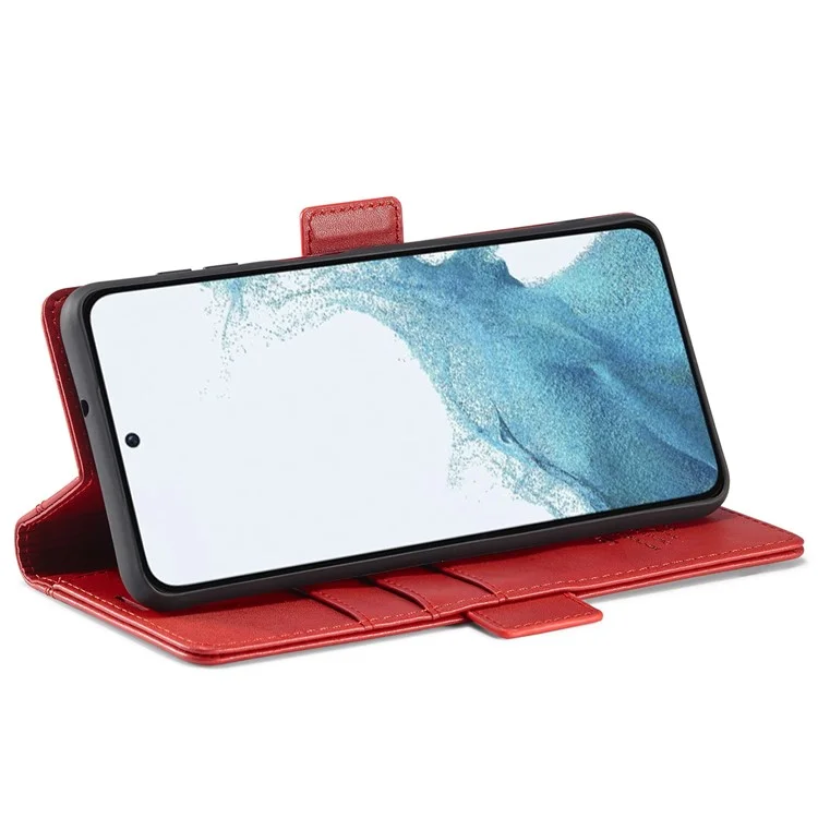 LC.IMEEKE para Samsung Galaxy S23+ Funda de teléfono con soporte de tarjeta de cuero sintético de doble cierre magnético, resistente a los golpes - Rojo