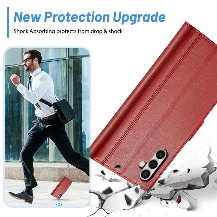 LC.IMEEKE para Samsung Galaxy S23+ Funda de teléfono con soporte de tarjeta de cuero sintético de doble cierre magnético, resistente a los golpes - Rojo