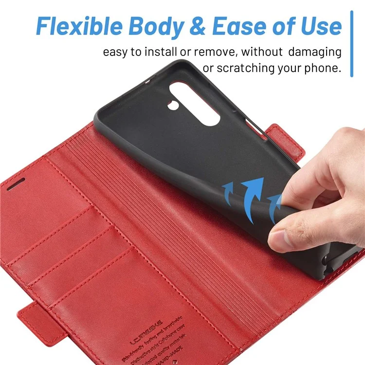 LC.IMEEKE para Samsung Galaxy S23+ Funda de teléfono con soporte de tarjeta de cuero sintético de doble cierre magnético, resistente a los golpes - Rojo