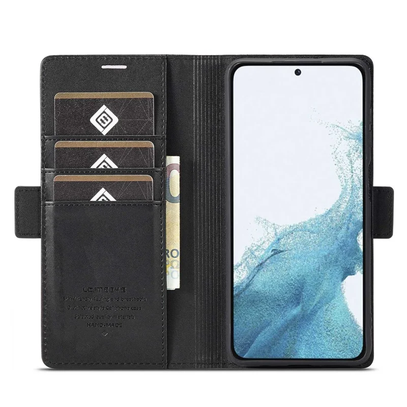 LC.IMEEKE for Samsung Galaxy S23+ PU Leather Dual Magnetic Clasp Phone Stand Case Wallet Shockproof Cover - Black