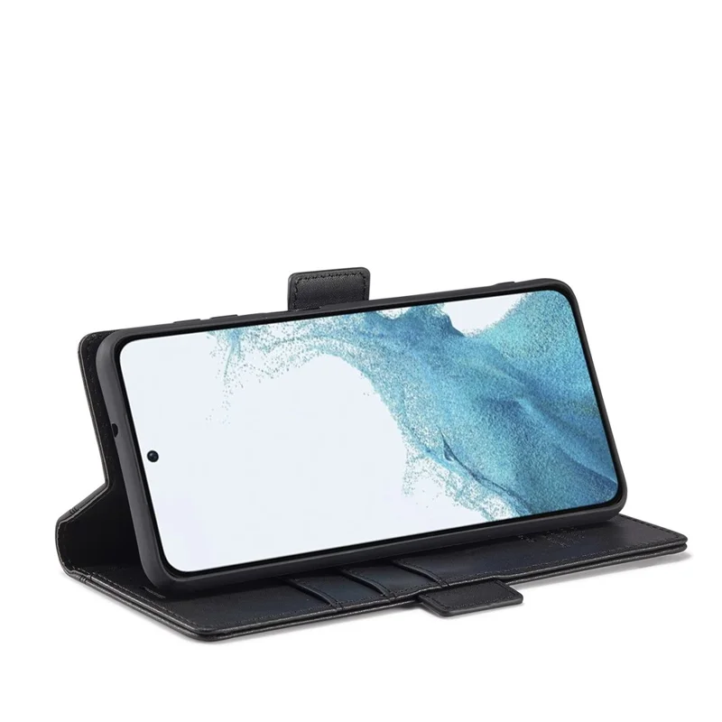 LC.IMEEKE for Samsung Galaxy S23+ PU Leather Dual Magnetic Clasp Phone Stand Case Wallet Shockproof Cover - Black