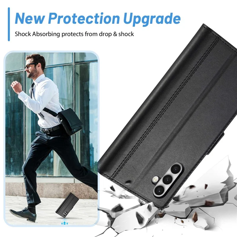 LC.IMEEKE for Samsung Galaxy S23+ PU Leather Dual Magnetic Clasp Phone Stand Case Wallet Shockproof Cover - Black