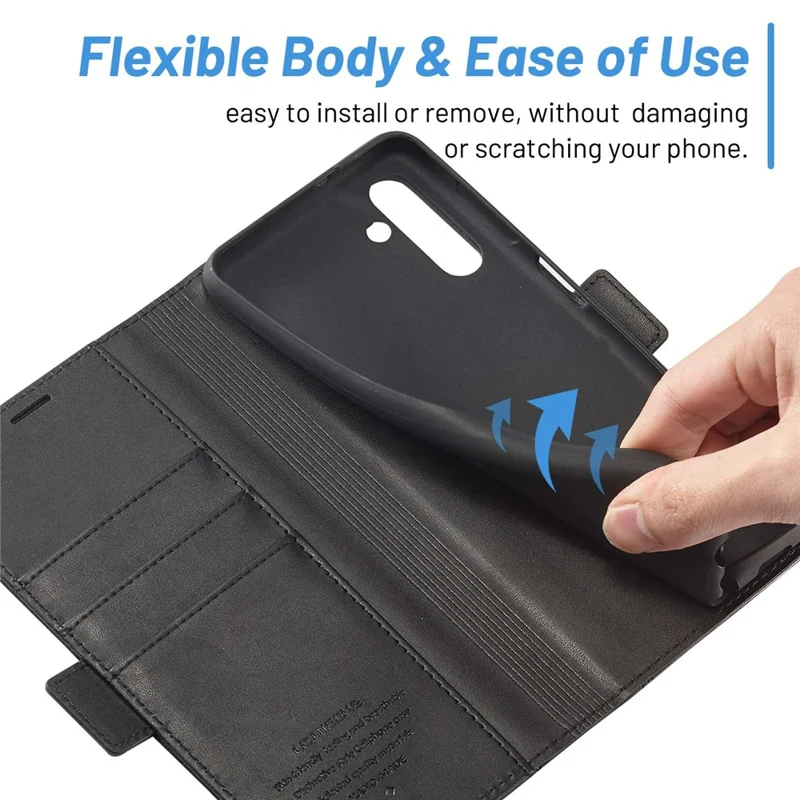 LC.IMEEKE for Samsung Galaxy S23+ PU Leather Dual Magnetic Clasp Phone Stand Case Wallet Shockproof Cover - Black