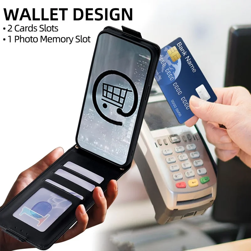 For Google Pixel 10 Pro XL Case Card Holder Vertical Flip Leather Phone Cover with Crossbody Shoulder Strap - Black