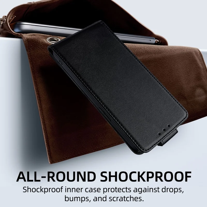 For Google Pixel 10 Case Card Holder Vertical Flip Leather Phone Cover with Crossbody Shoulder Strap - Black