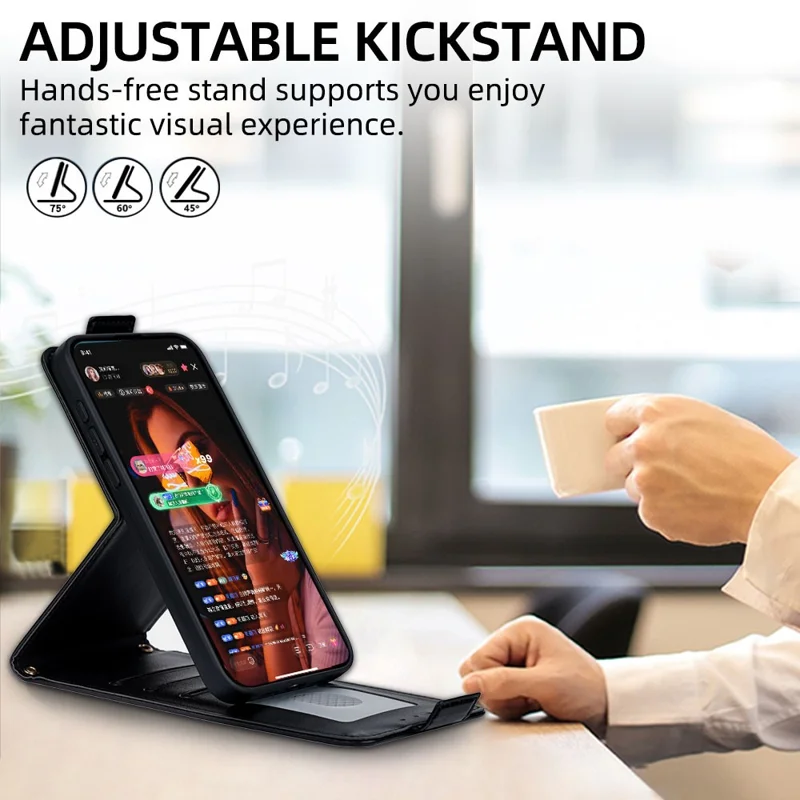 Für Xiaomi 17 Hülle Kartenfach Vertikal-Klappledertasche mit Umhängeschultergurt - Schwarz