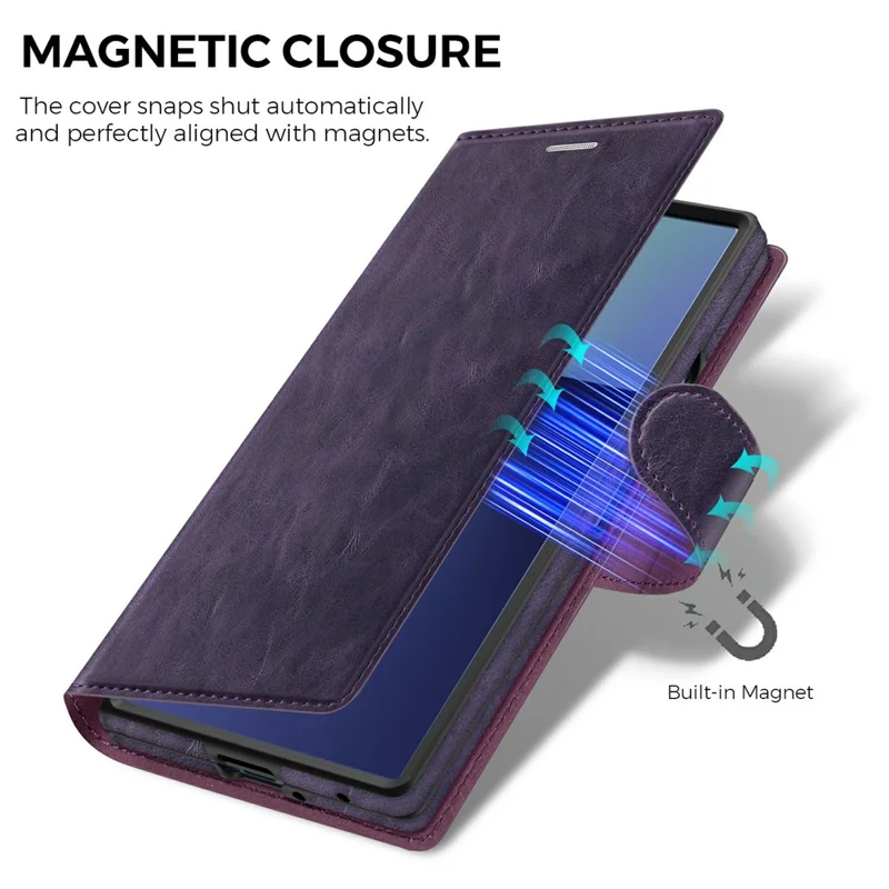 For Samsung Galaxy Z Fold7 5G Magnetic Leather Case RFID Blocking Wallet Detachable Phone Cover - Dark Purple