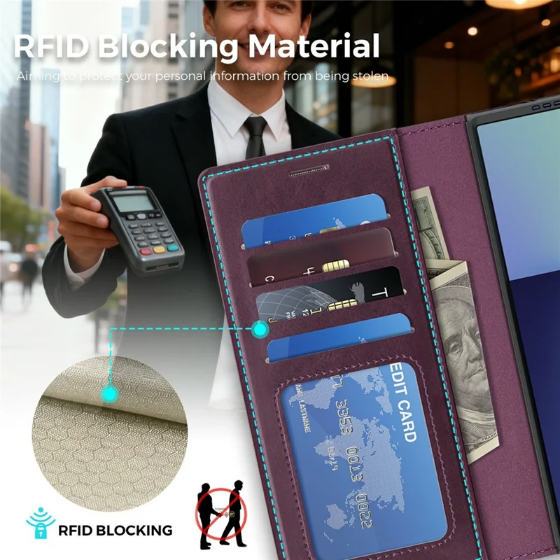 For Samsung Galaxy Z Fold7 5G Magnetic Leather Case RFID Blocking Wallet Detachable Phone Cover - Dark Purple