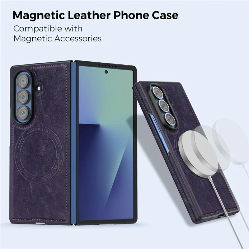 For Samsung Galaxy Z Fold7 5G Magnetic Leather Case RFID Blocking Wallet Detachable Phone Cover - Dark Purple