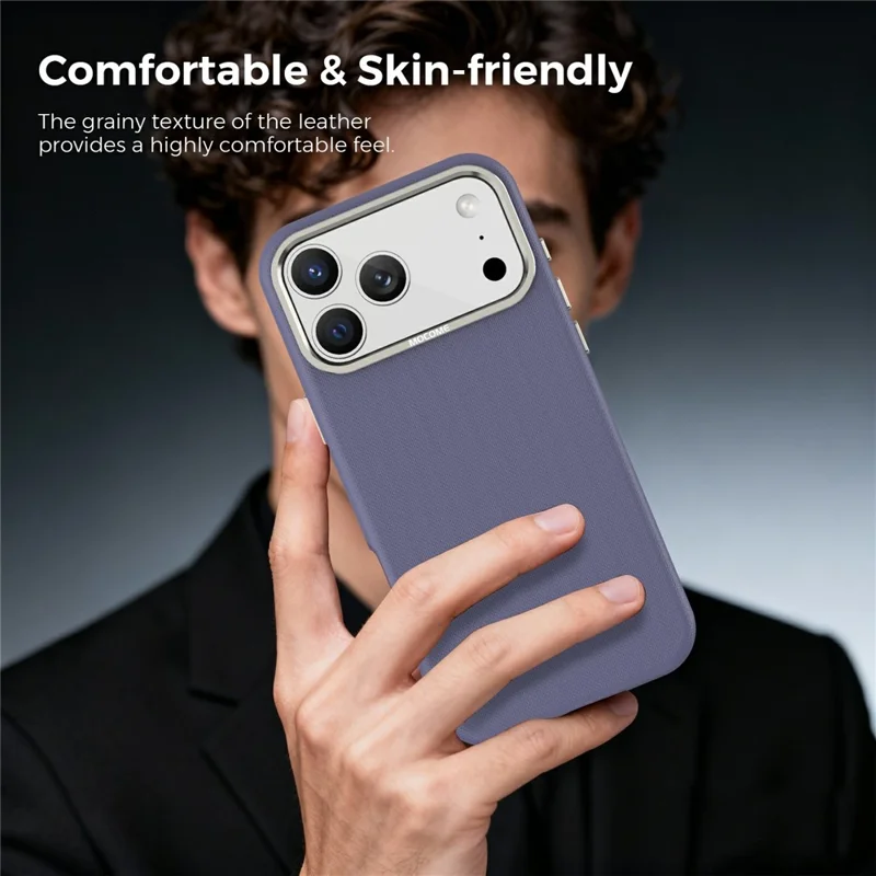 Für iPhone 17 Pro Max Hülle kompatibel mit MagSafe, feines Gitter-Struktur-Lederbeschichtung TPU PC-Handyhülle mit Metall-Linsenrahmen - Lila