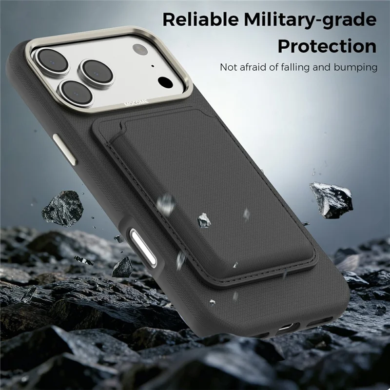 Für iPhone 17 Pro Max Hülle kompatibel mit MagSafe Feines Gittermuster Leder-Backcover mit abnehmbarem Kartenhalter - Schwarz