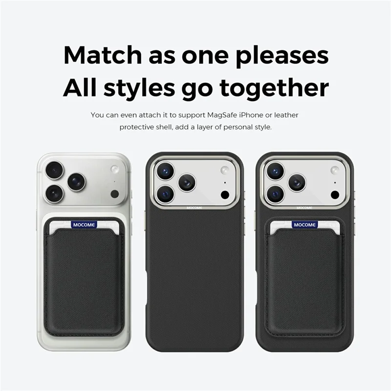 Für iPhone 17 Pro Max Hülle kompatibel mit MagSafe Feines Gittermuster Leder-Backcover mit abnehmbarem Kartenhalter - Schwarz