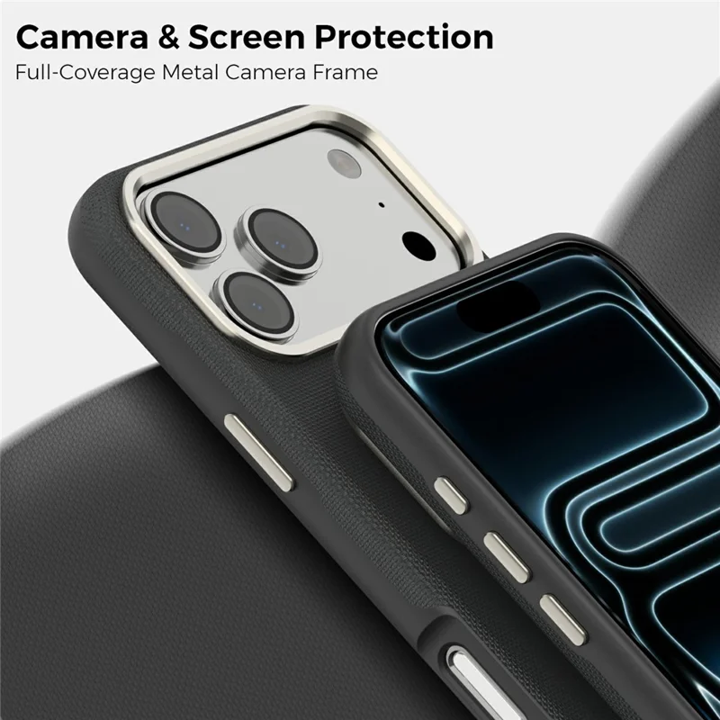 Custodia per iPhone 17 Pro Compatibile con MagSafe, Copertura Posteriore in Pelle con Texture a Griglia Fine e Supporto per Schede Staccabile - Nero