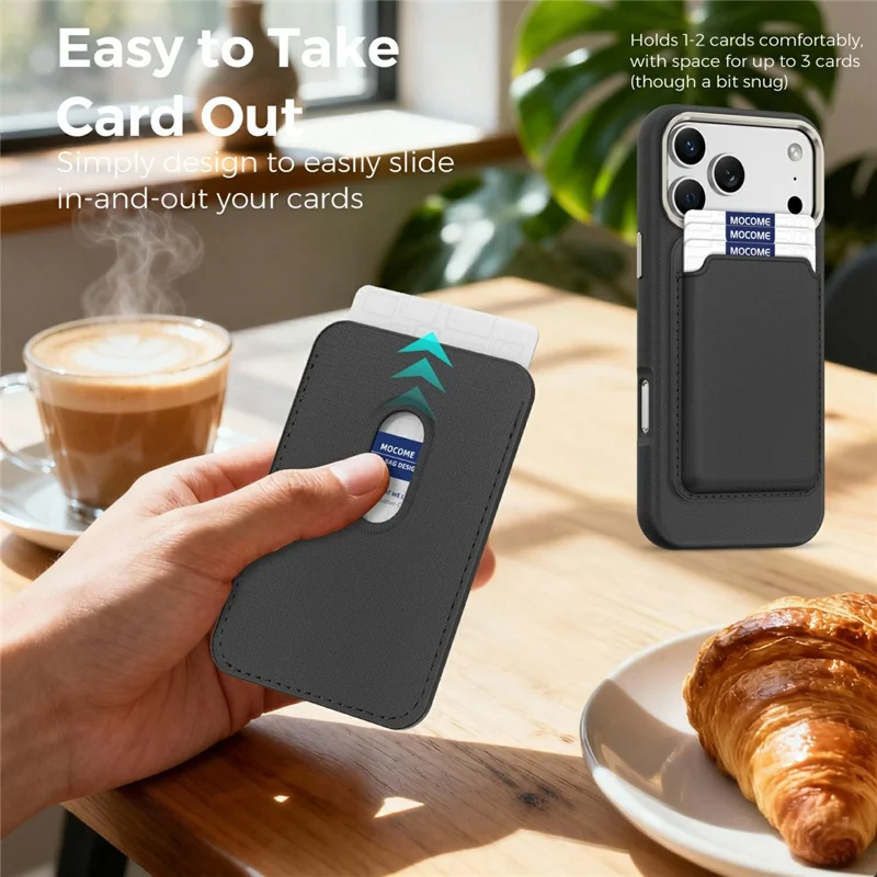 Custodia per iPhone 17 Pro Compatibile con MagSafe, Copertura Posteriore in Pelle con Texture a Griglia Fine e Supporto per Schede Staccabile - Nero