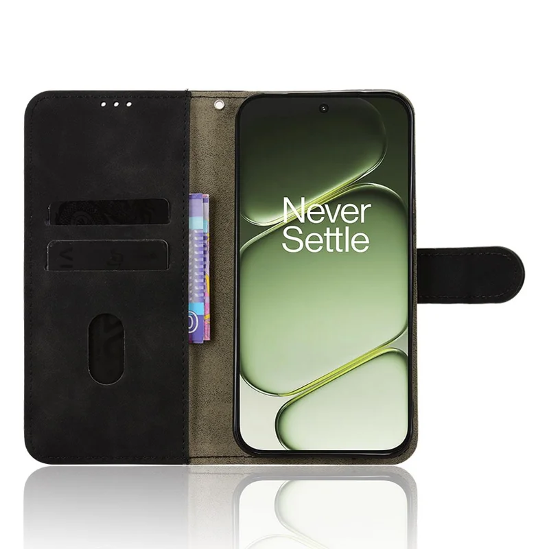 For OnePlus Turbo 6 5G Leather Case Skin Feel Anti Drop Wallet Stand Flip Phone Cover - Black
